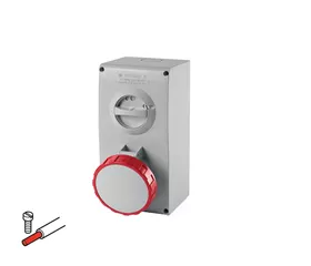 CEE-Steckdose mit Verriegelung 63 A, IP66/IP67, Aufbau mit Schraubklemmen